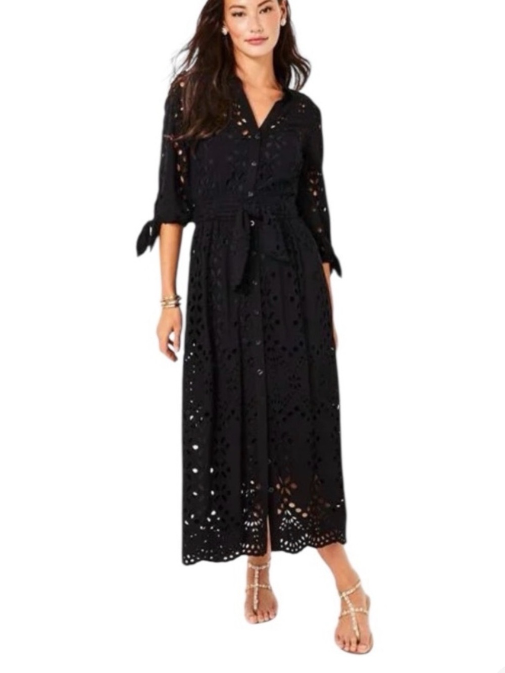 LILY PULITZER Amrita Eyelet Midi Dress in Onyx